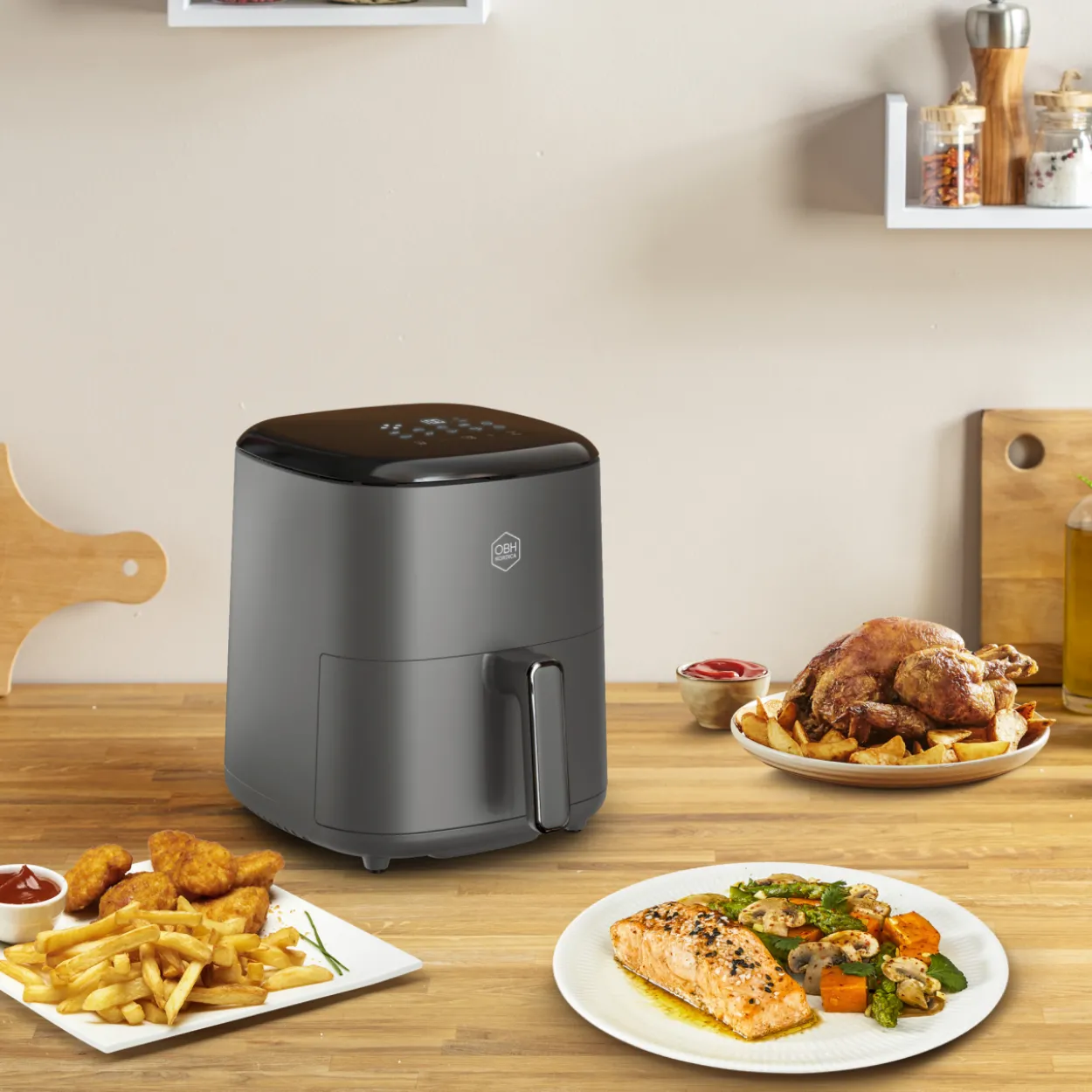Air fryer OBH Nordica AG245BS0 Easy Fry Max, digitaalinen, 5 l, harmaa