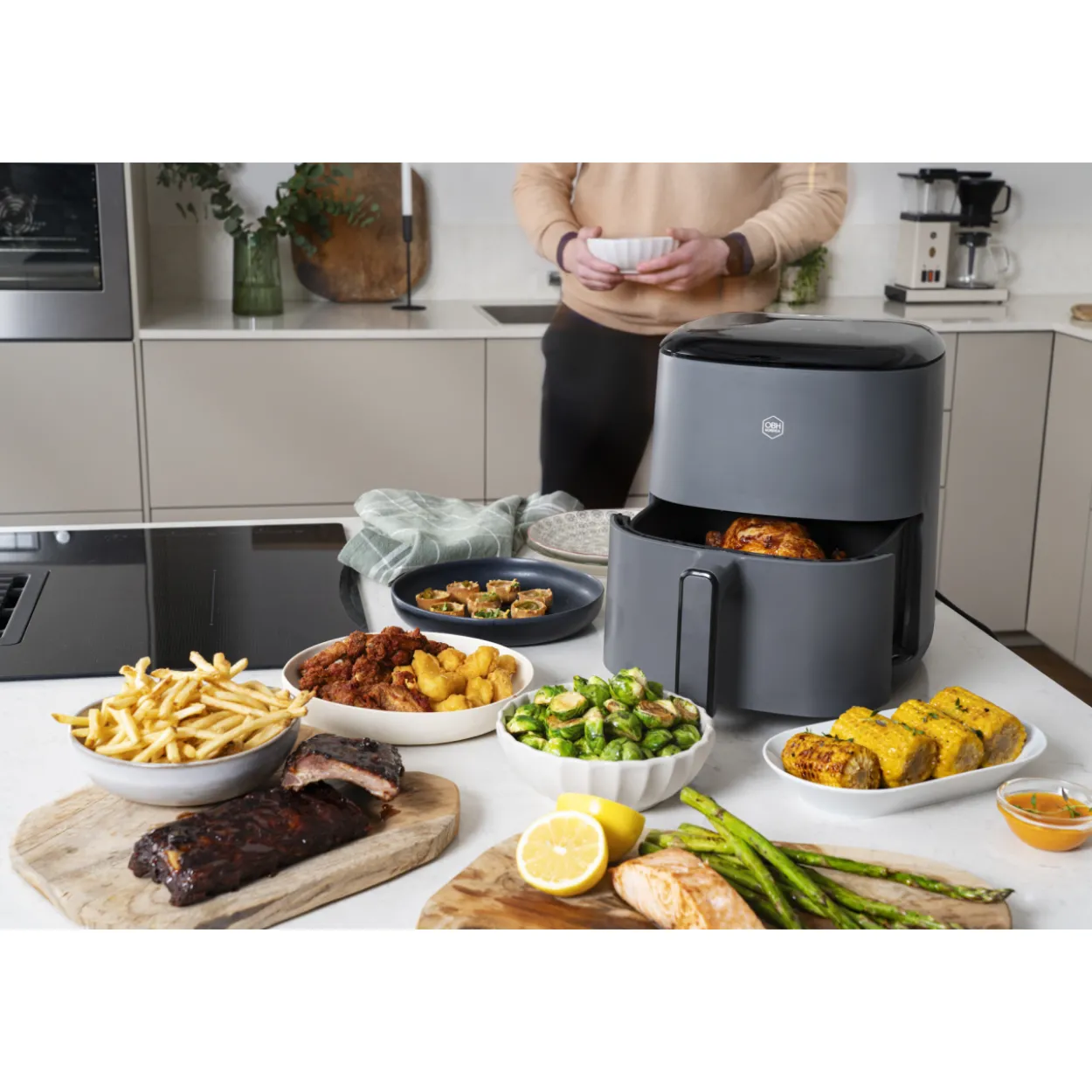 Air fryer OBH Nordica AG245BS0 Easy Fry Max, digitaalinen, 5 l, harmaa