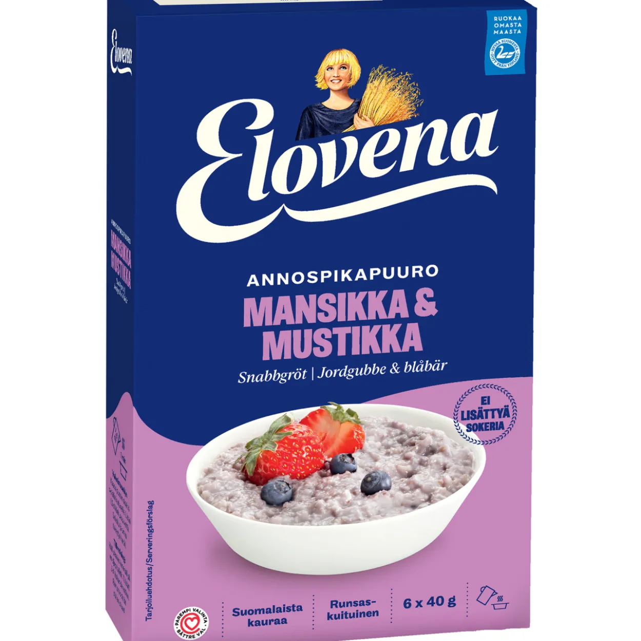 Annospikapuuro Elovena 240 g Mansikka-mustikka