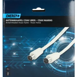 Antennikaapeli Energy+ Coax uros - Coax naaras 10 m, valkoinen