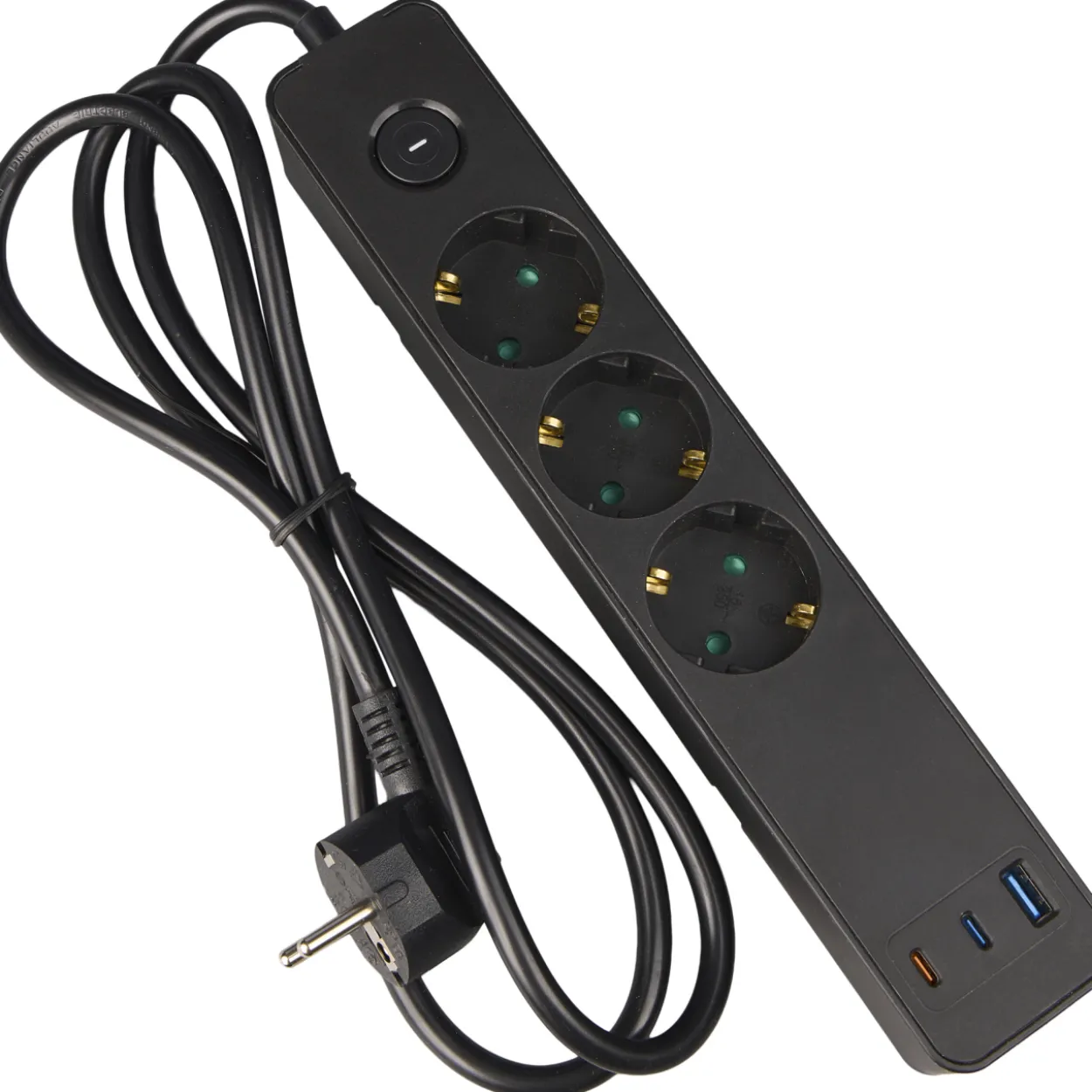 Jatkojohto Airam Jax 3-os+3 USB 65 W 1,4 m, musta