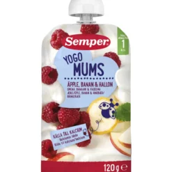 Jogurtti-hedelmäsose Semper 120 g Yogomums omena-banaani-vadelma 12 kk