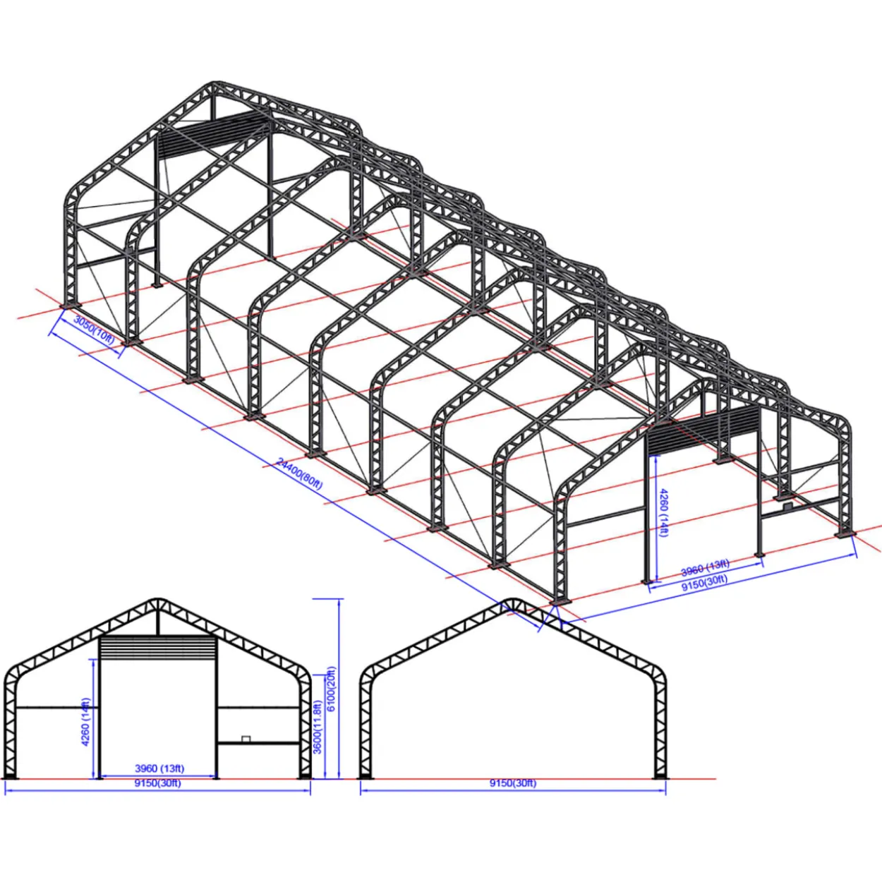 Kalustohalli Ranch Premium 9,15 x 24,4 x 6,1 m 900 g
