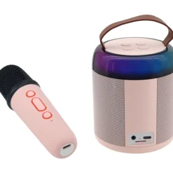 Karaokekaiutin Miny + 2 mikrofonia vaaleanpunainen