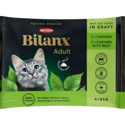 Kissanruoka Best Friend 4 x 85 g Bilanx Adult kana & nauta kastikkeessa