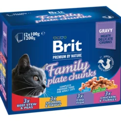 Kissanruoka Brit Premium Cat 12 x 100 g paloja kastikkeessa liha-kala