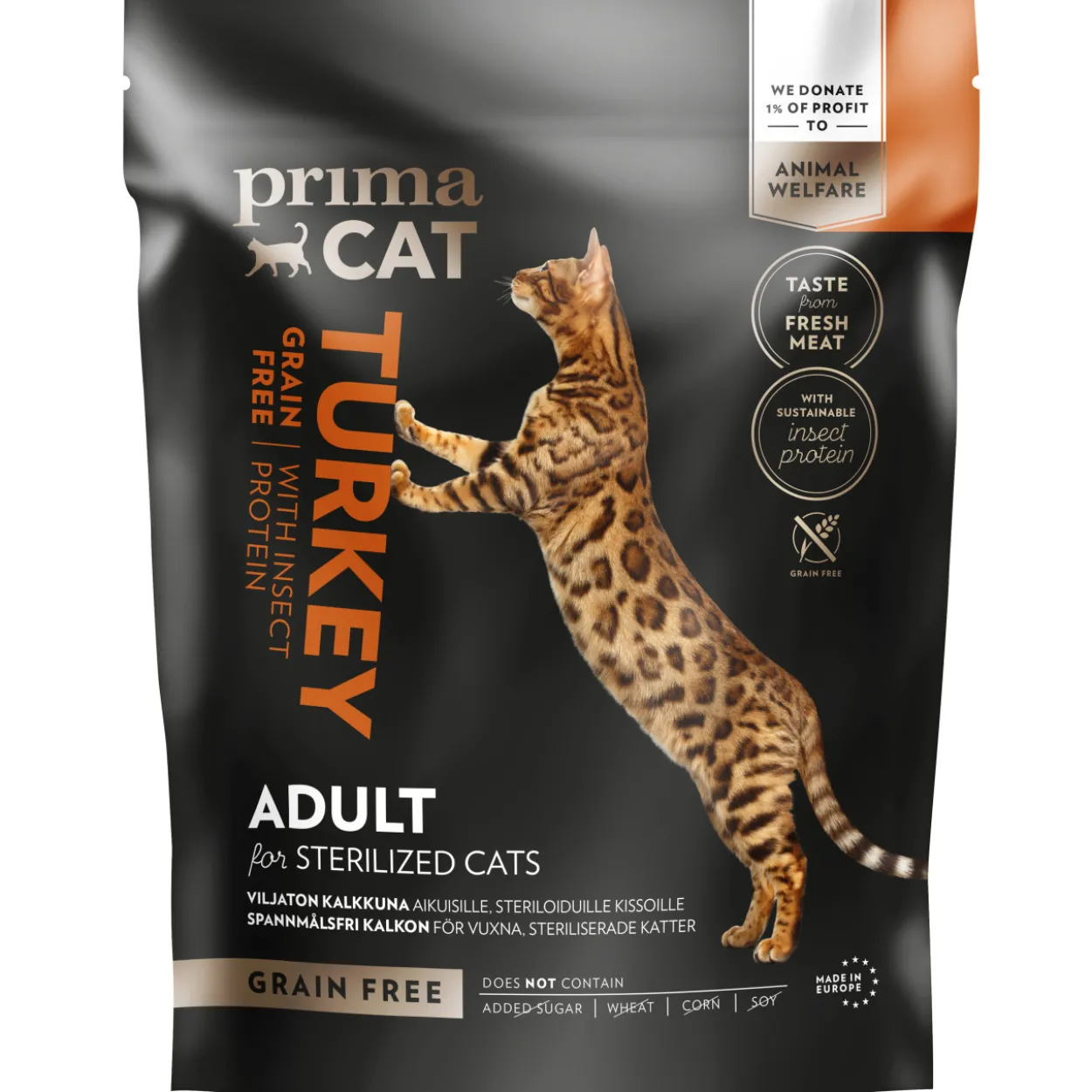 Kissanruoka PrimaCat 1,4 kg viljaton kalkkuna stereriloiduille kissoille