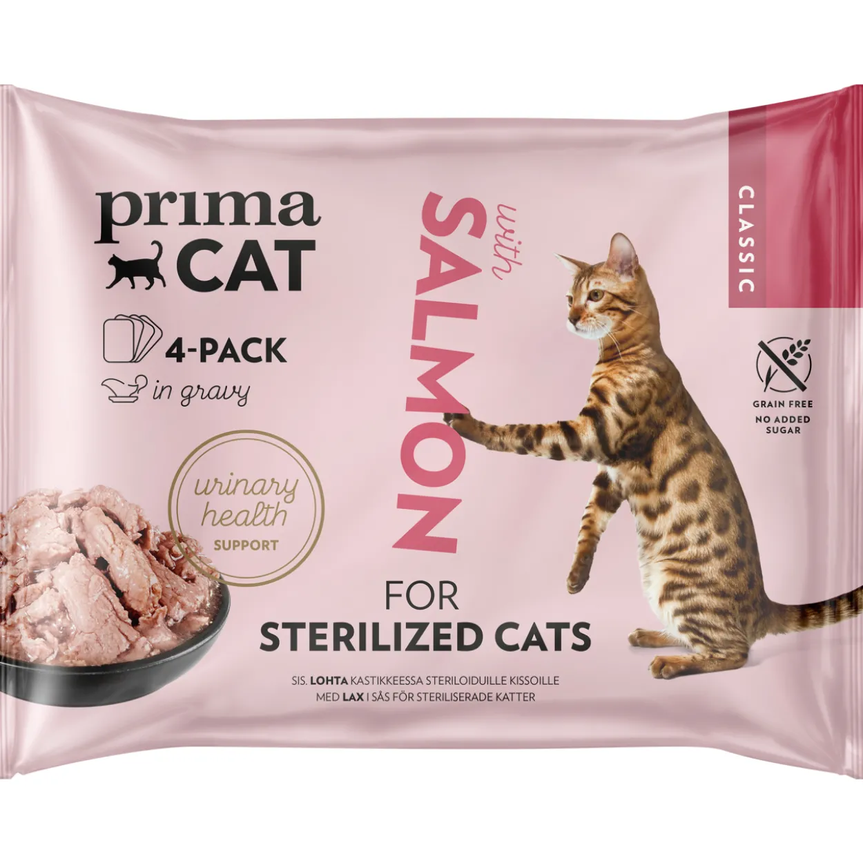Kissanruoka PrimaCat 4 x 85 g Classic lohta kastikkeessa steriloiduille kissoille