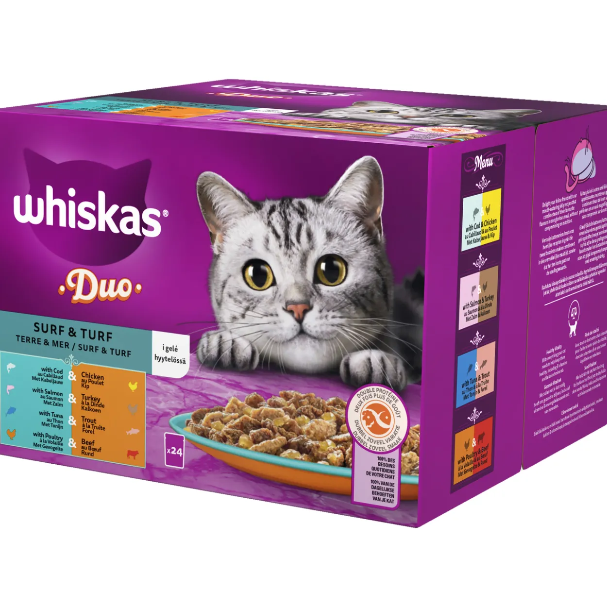 Kissanruoka Whiskas 24 x 85 g 1+ Duo Surf & Turf hyytelössä