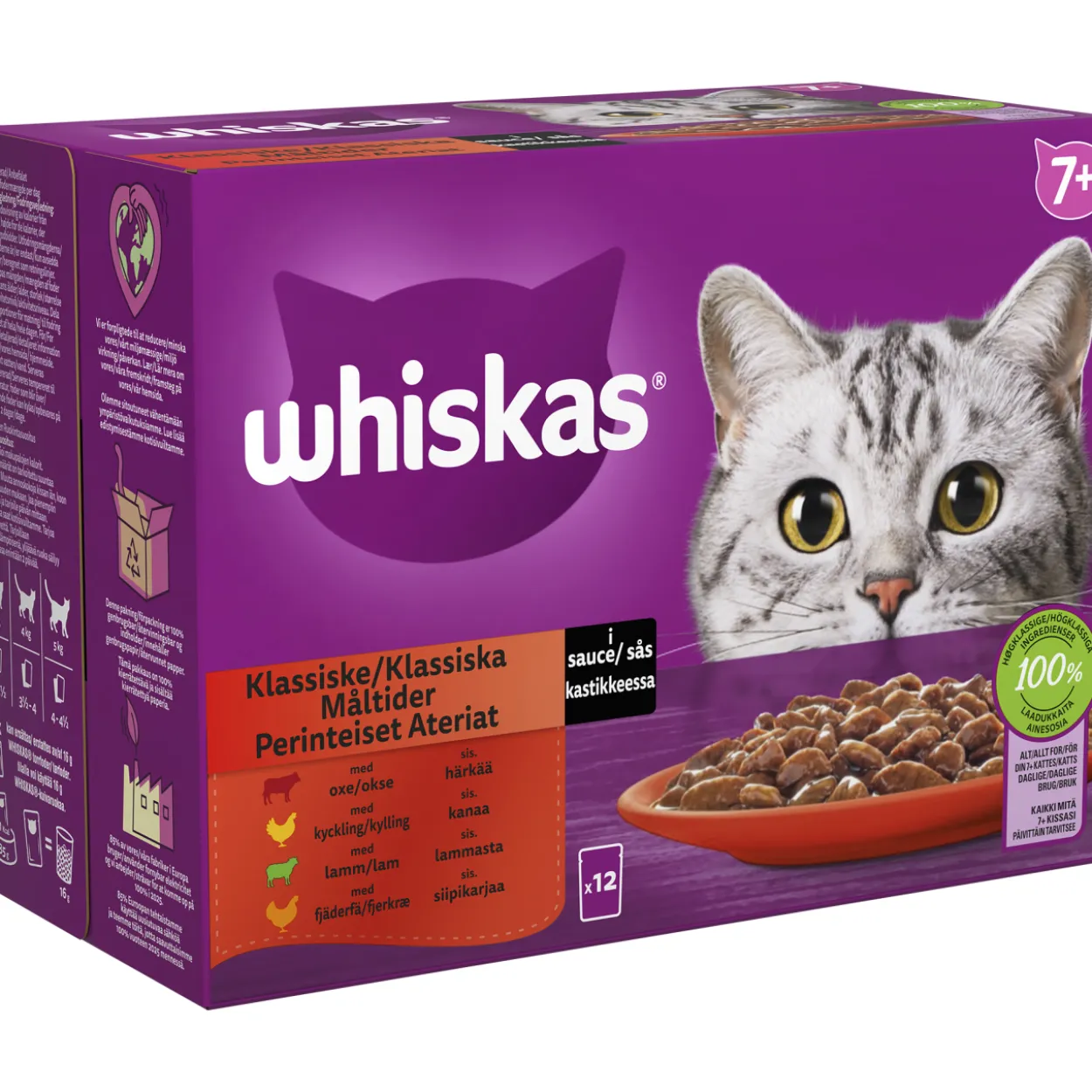 Kissanruoka Whiskas 7+ 12 x 85 g Perinteiset Ateriat kastikkeessa