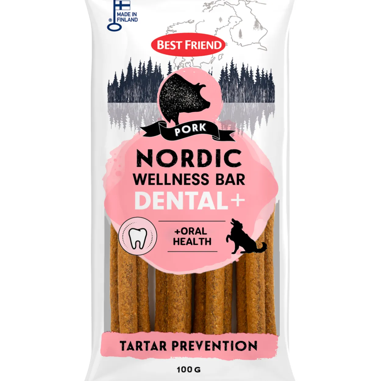 Koiran herkku Best Friend 100 g Nordic Wellness Bar Dental+ possu