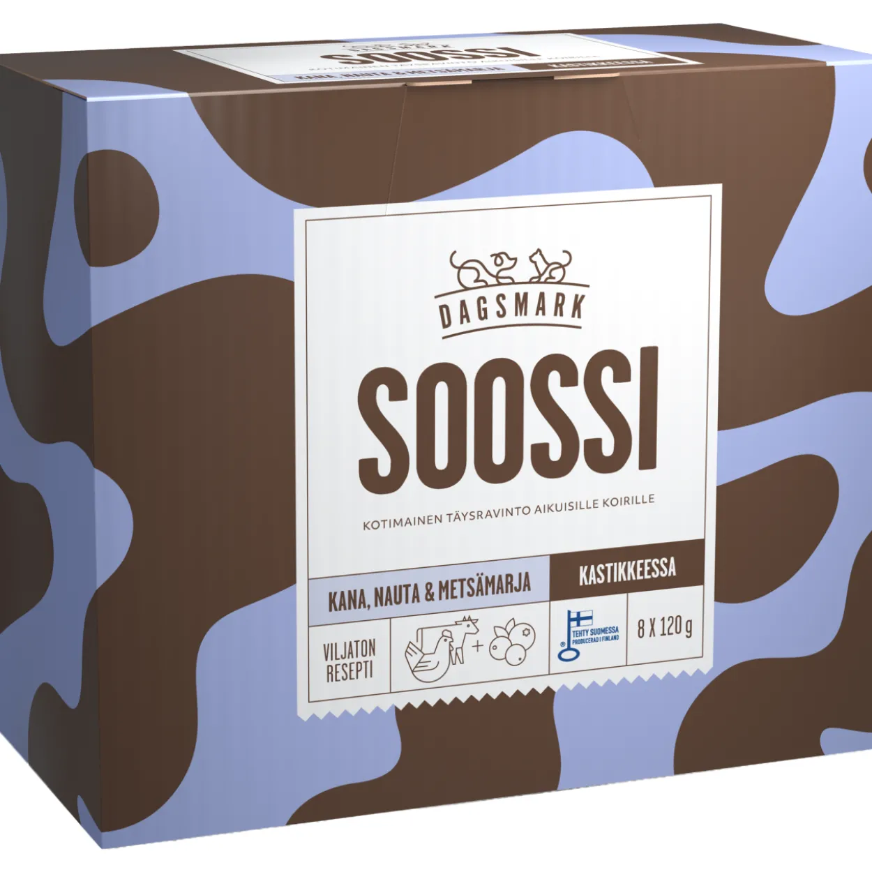 Koiranruoka Dagsmark 8 x 120 g Soossi kana-nauta-metsämarja kastikkeessa