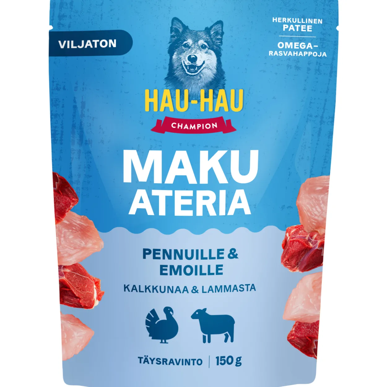 Koiranruoka Hau-Hau 150 g Makuateria Pennuille ja emoille, kalkkuna & lammas