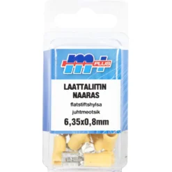 Laattaliitin 6,35 x 0,8 mm keltainen, 10 kpl