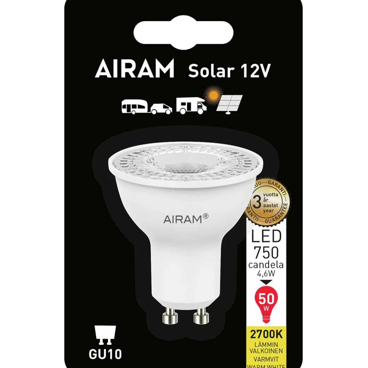 LED-lamppu Airam PAR16 827 345lm GU10 12V 36D