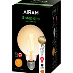 LED-lamppu Airam 3-step amber filamentti globe-95 E27 2200 K 630 lm