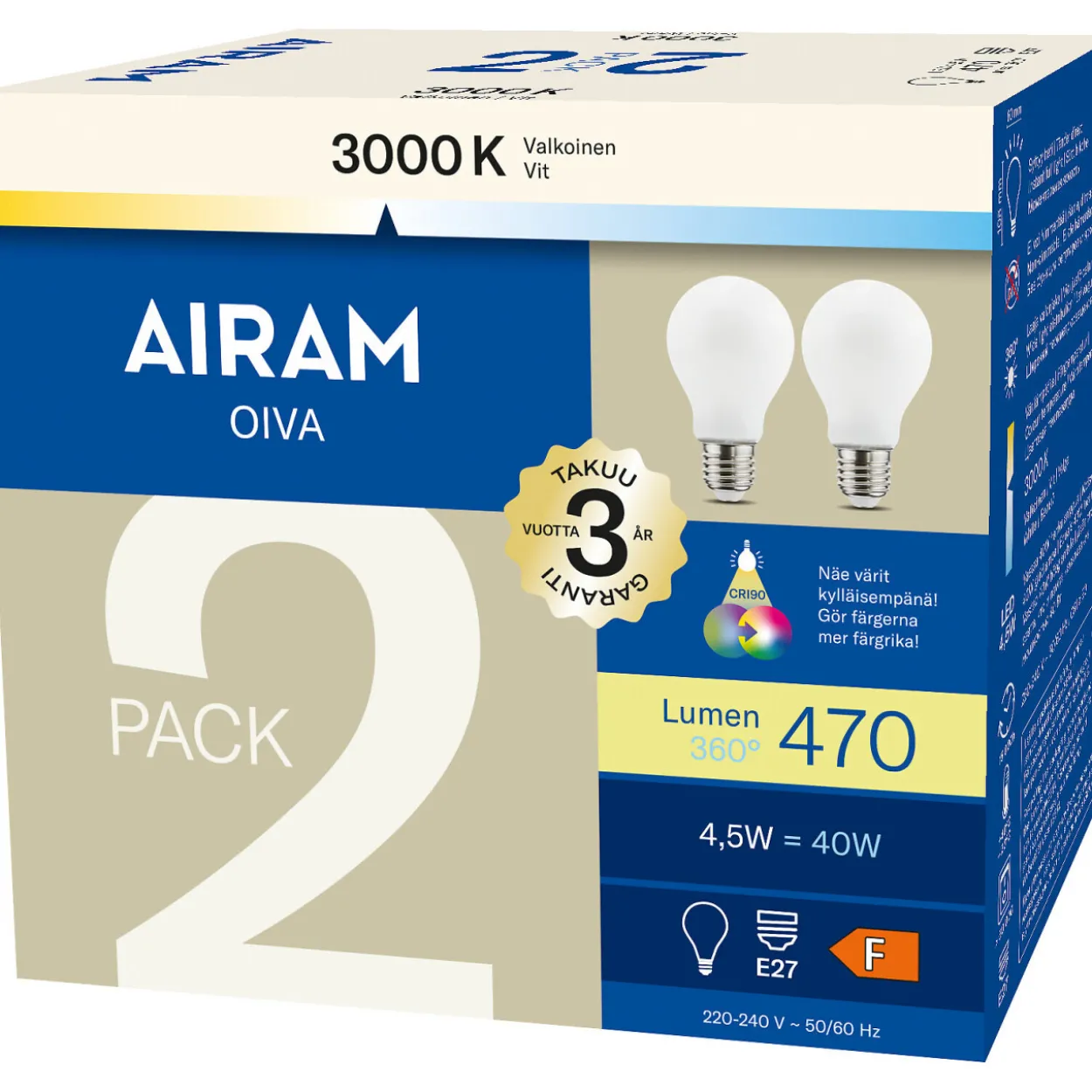 LED-lamppu A60 930 470lm E27 FIL 2BX