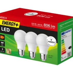 LED-lamppu 806 lm A60 E27 4000K, 3 kpl