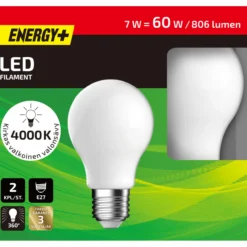 LED-lamppu 806 lm 4000K A60 E27 2 kpl