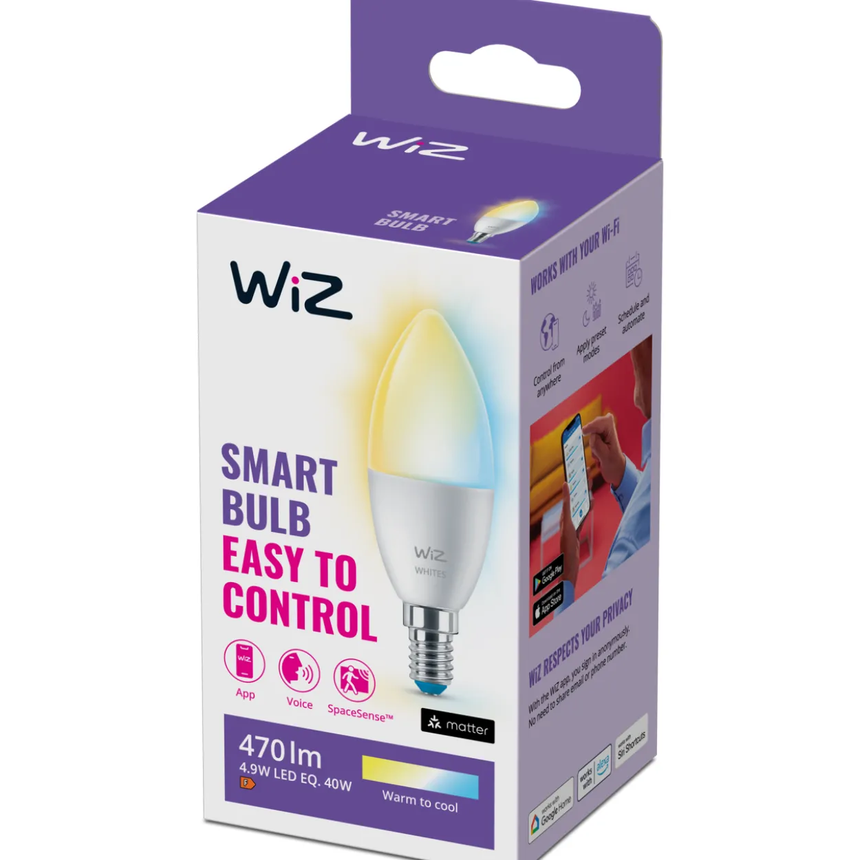 LED-älylamppu Wiz WHITE 2700-6500K 470 lm Wi-Fi C37 E14
