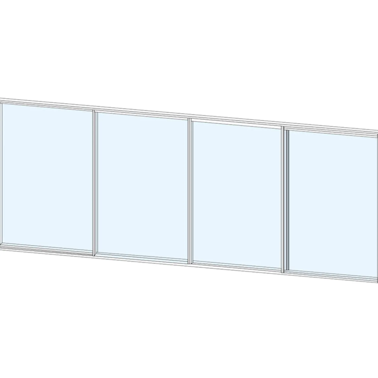 Liukulasiovi 4-os aukkoon 3800 x 1100 mm, puolikorkea, valkoinen profiili