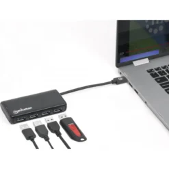 Manhattan 4xUSB-A hubi USB-C kaapelilla