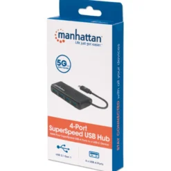 Manhattan 4xUSB-A hubi USB-C kaapelilla