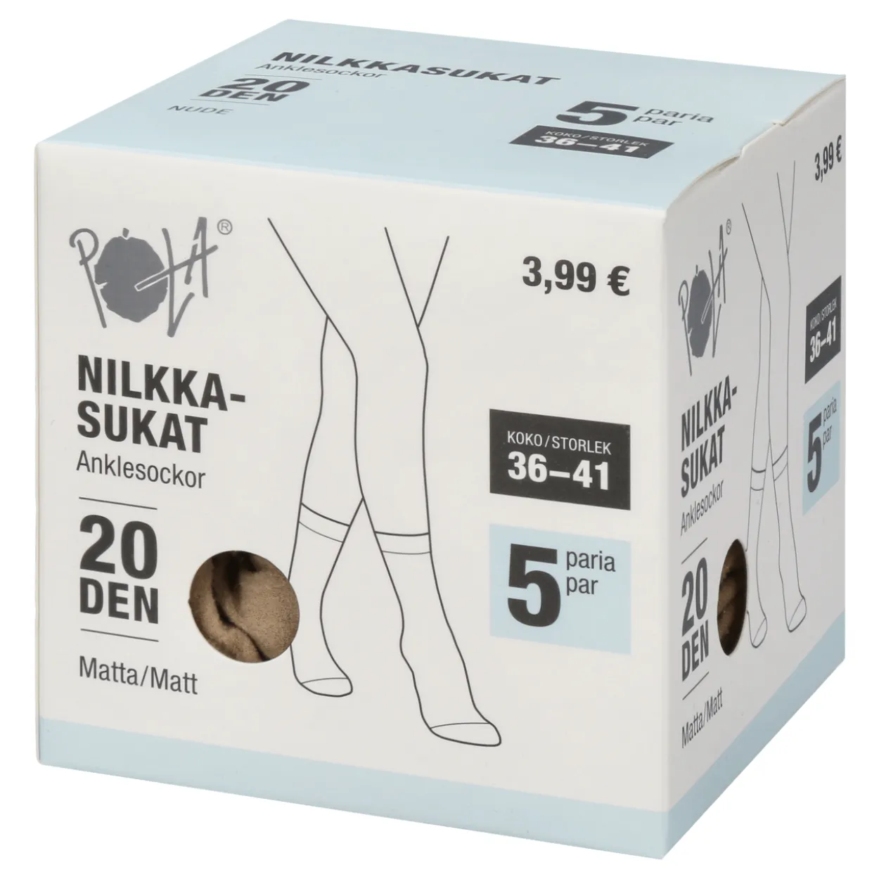 Naisten nilkkasukat Pola 20 den beige 5 pr/pkt