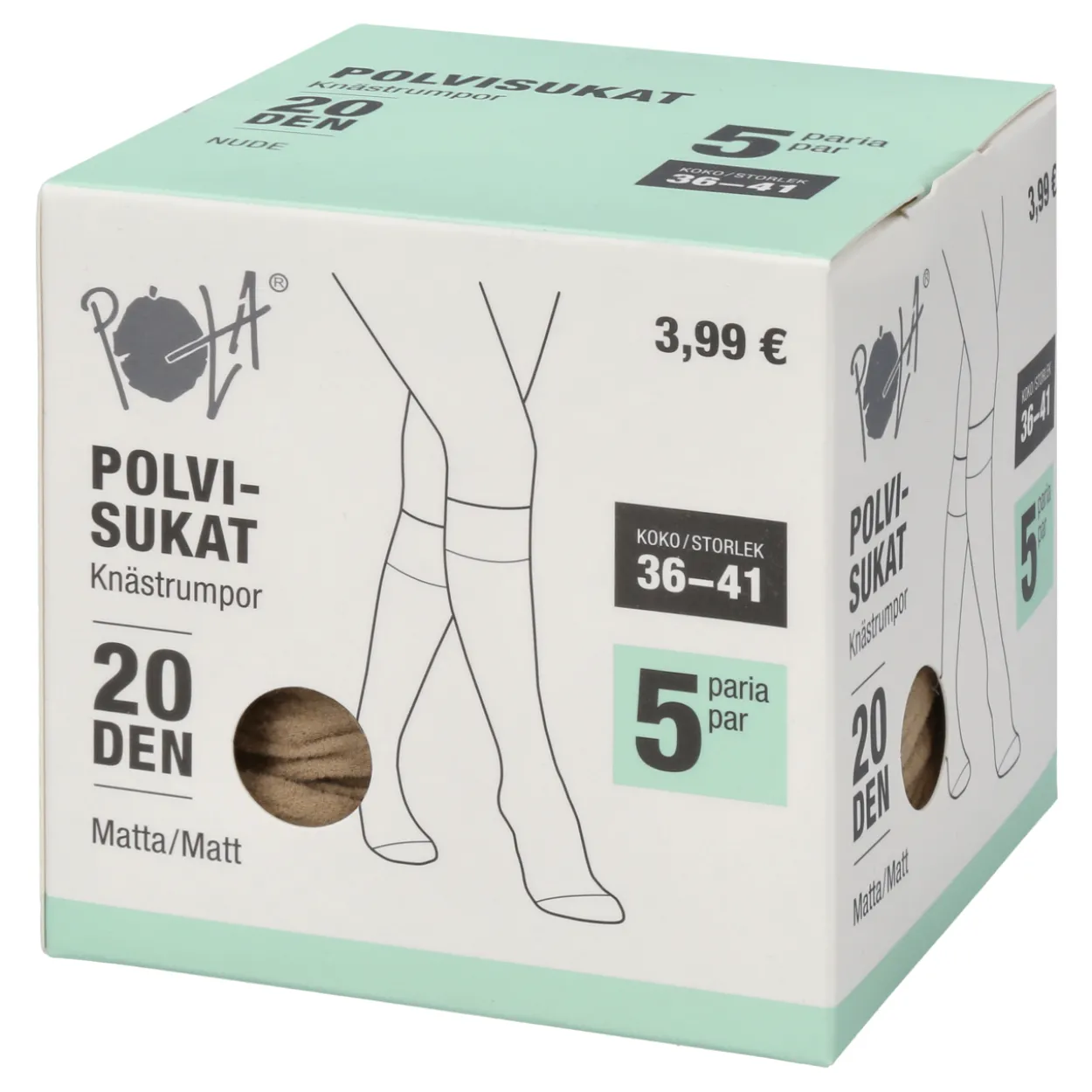 Naisten polvisukat Pola 20 den beige 5 pr/pkt