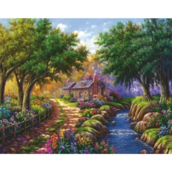 Palapeli Ravensburger 1500 palaa Cottage by the River