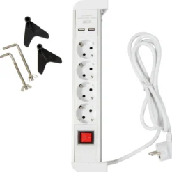 Pistorasialista+kytkin 2 m 4-osaa + 2 USB Tabletop