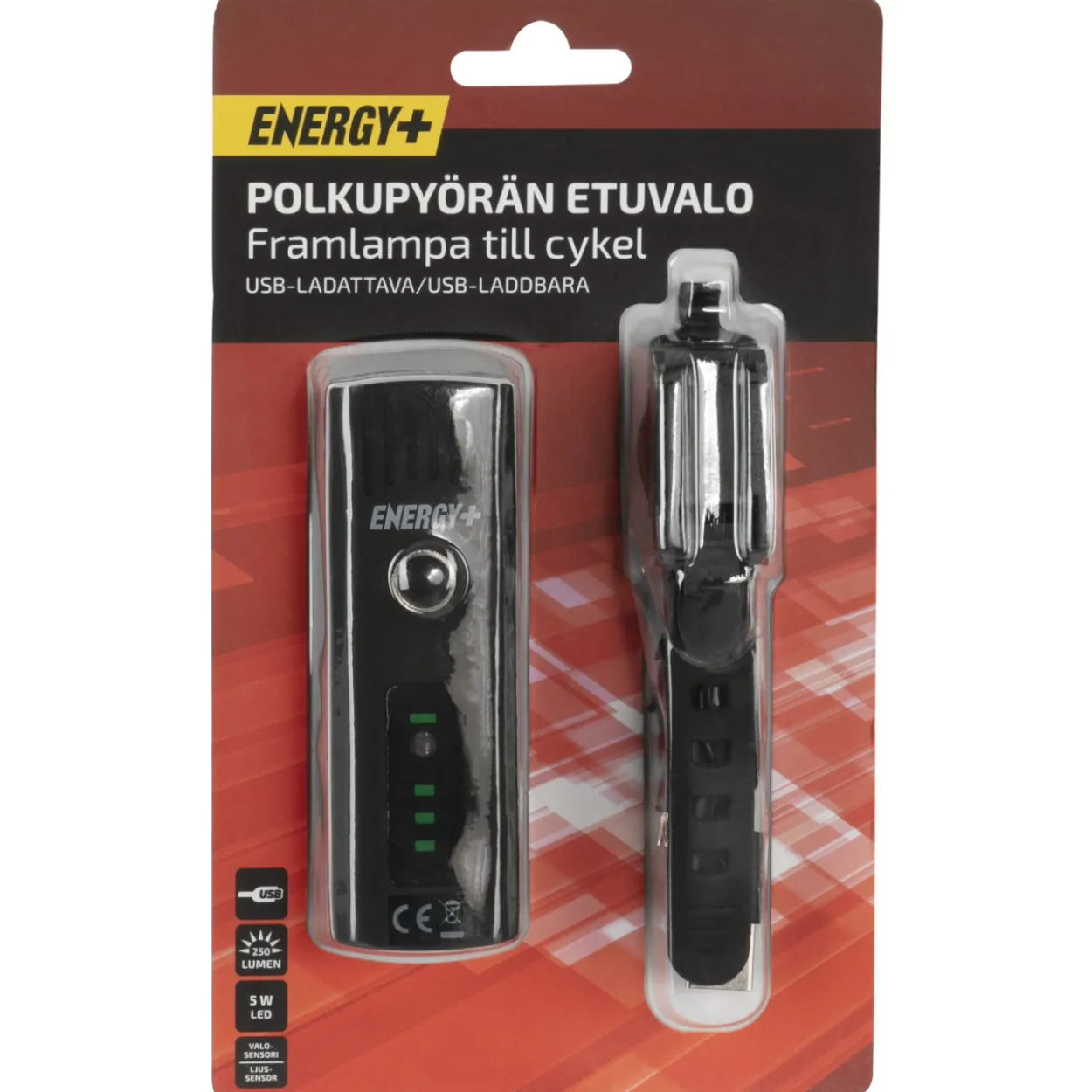 Polkupyörän etuvalo, USB-ladattava, 250 lm
