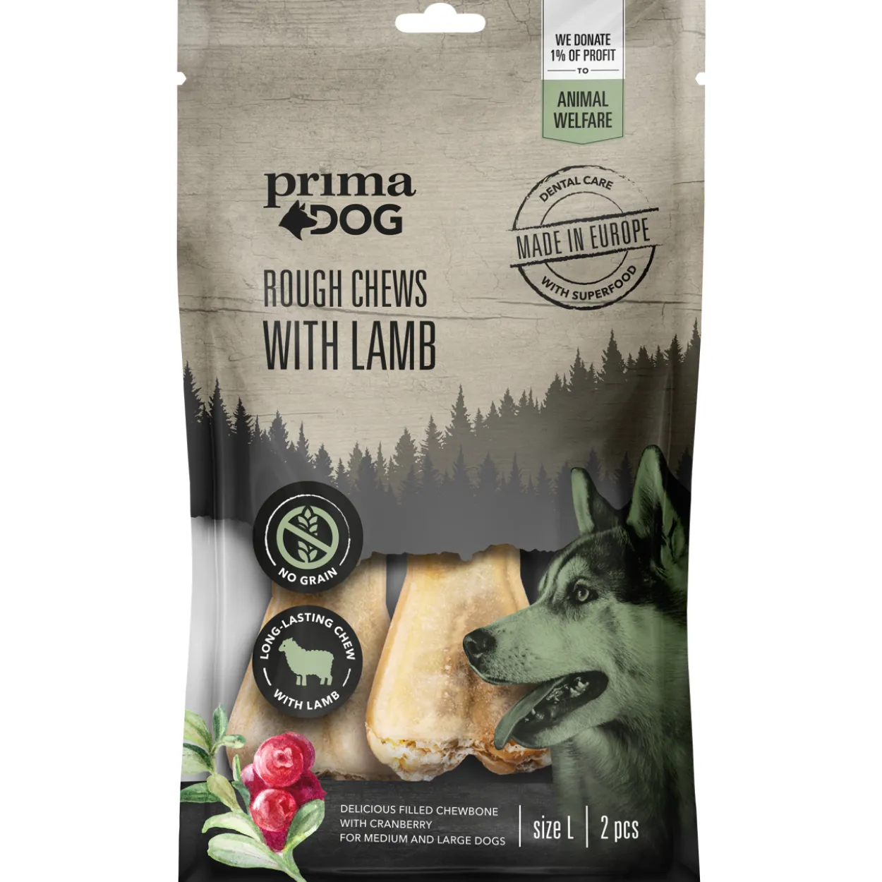 Puruluu PrimaDog 140 g 2 kpl Rough Chews Lammas-karpalo L