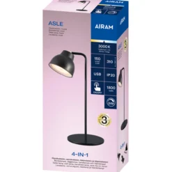 Pöytävalo Airam Asle 4-in-1 150 lm USB-C musta