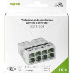 Rasialiitin Wago 8-Nap 0.5-2.5mm² valkoinen