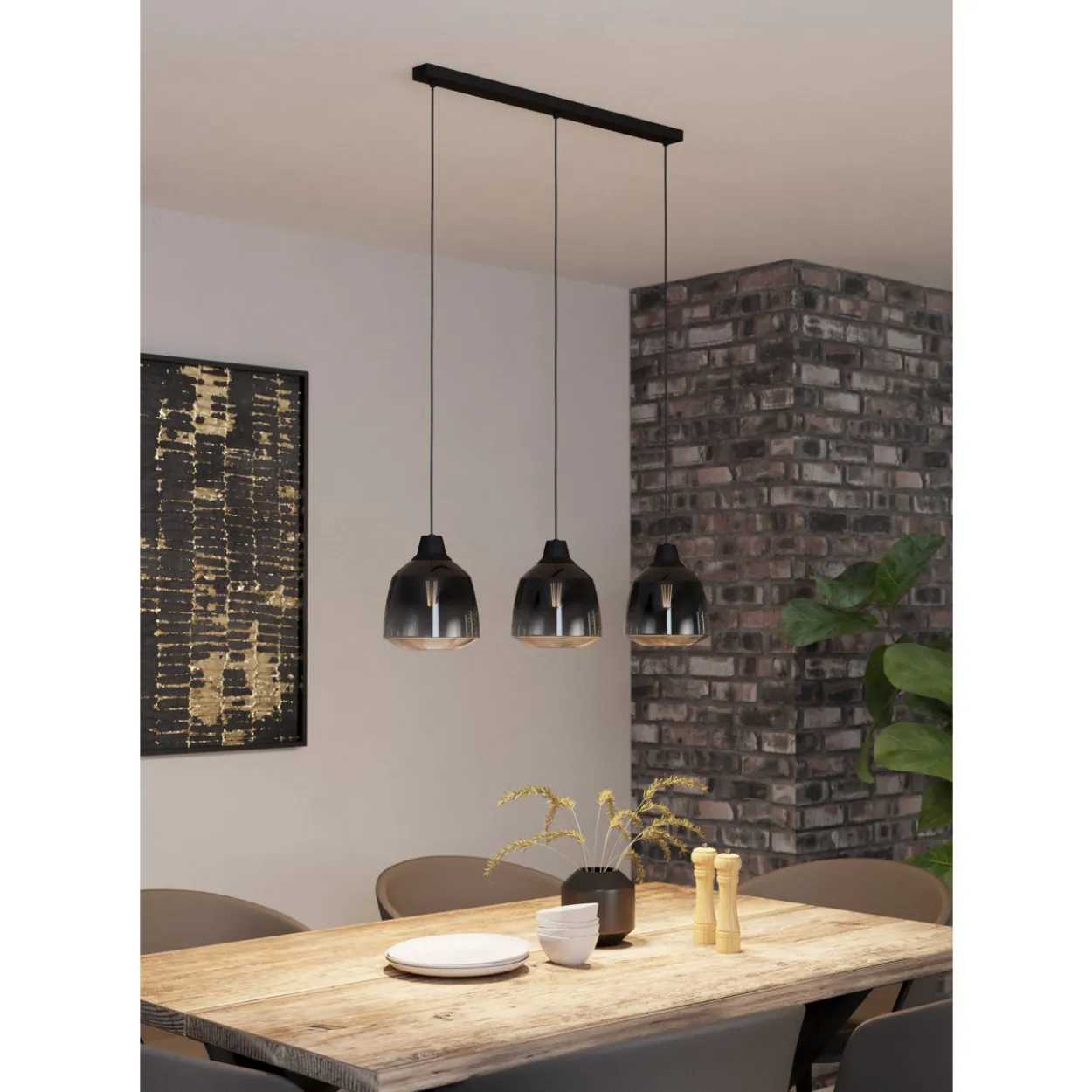 Riippuvalaisin 3-os EGLO Sedbergh 40W 90x20 cm musta/harmaa-musta savulasi