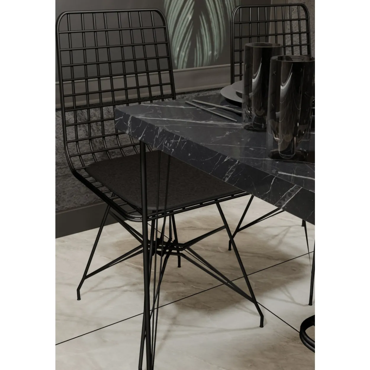 Ruokapöytä Chic Home 120 cm Noora + 4 tuolia, musta