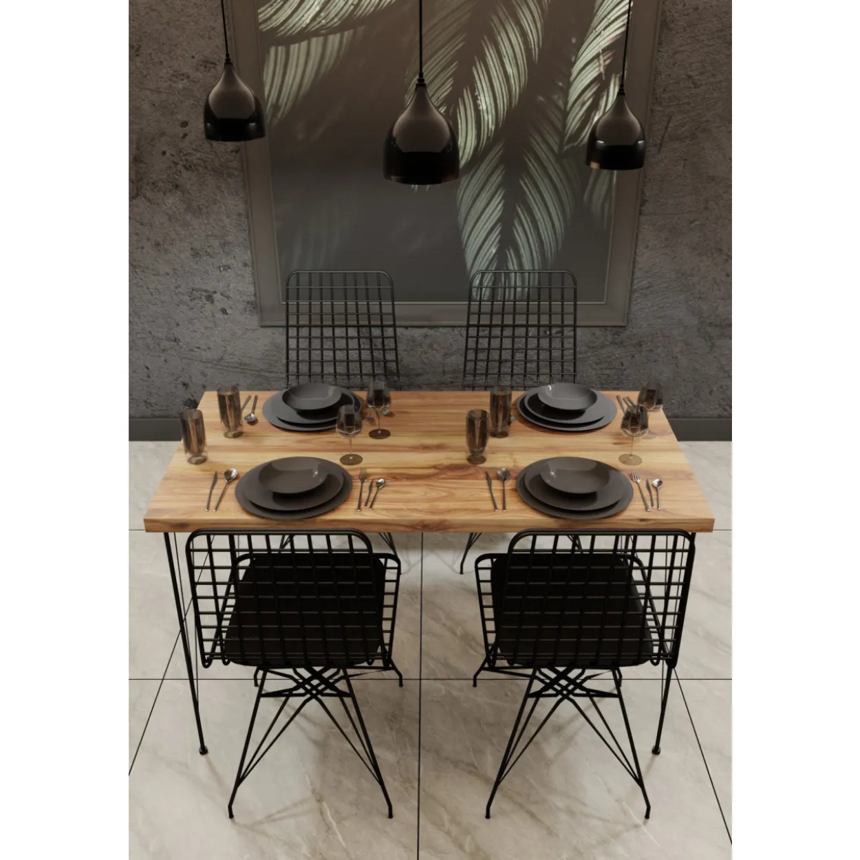 Ruokapöytä Chic Home 120 cm Noora + 4 tuolia, beige/musta