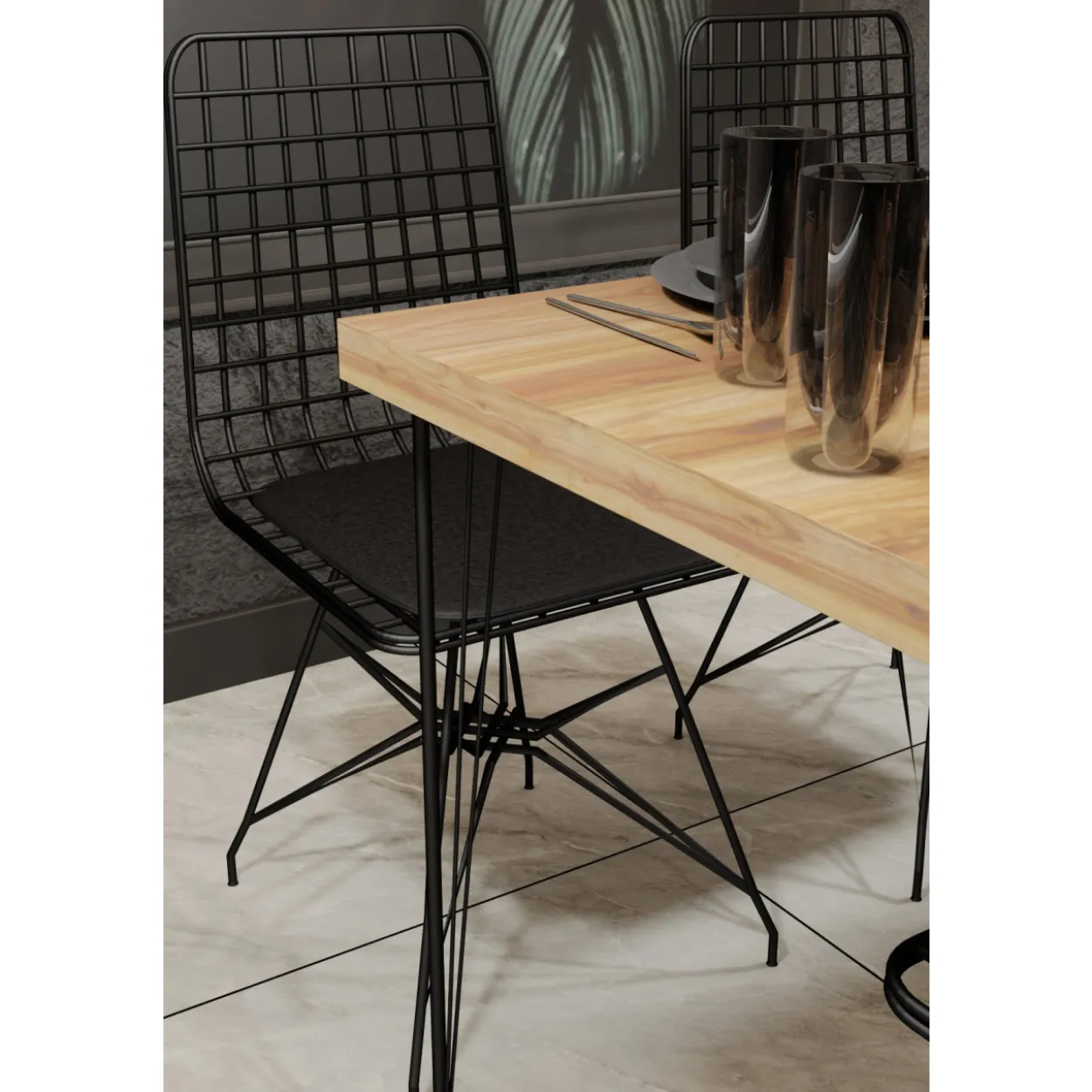 Ruokapöytä Chic Home 120 cm Noora + 4 tuolia, beige/musta