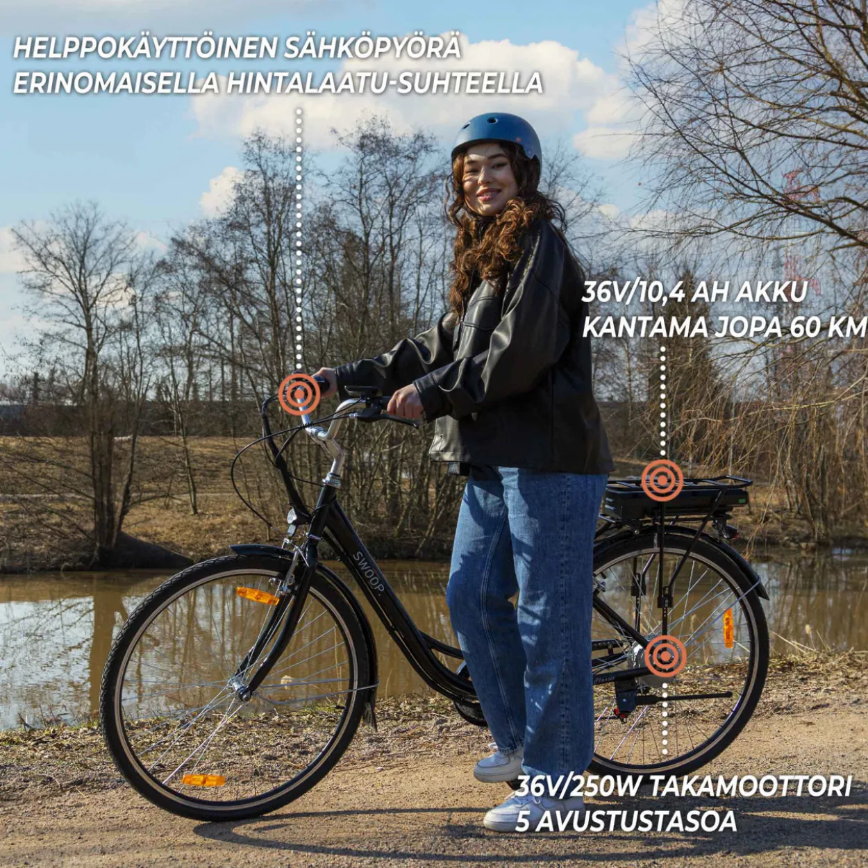 Sähköpyörä Swoop Classic 28", naisten, musta