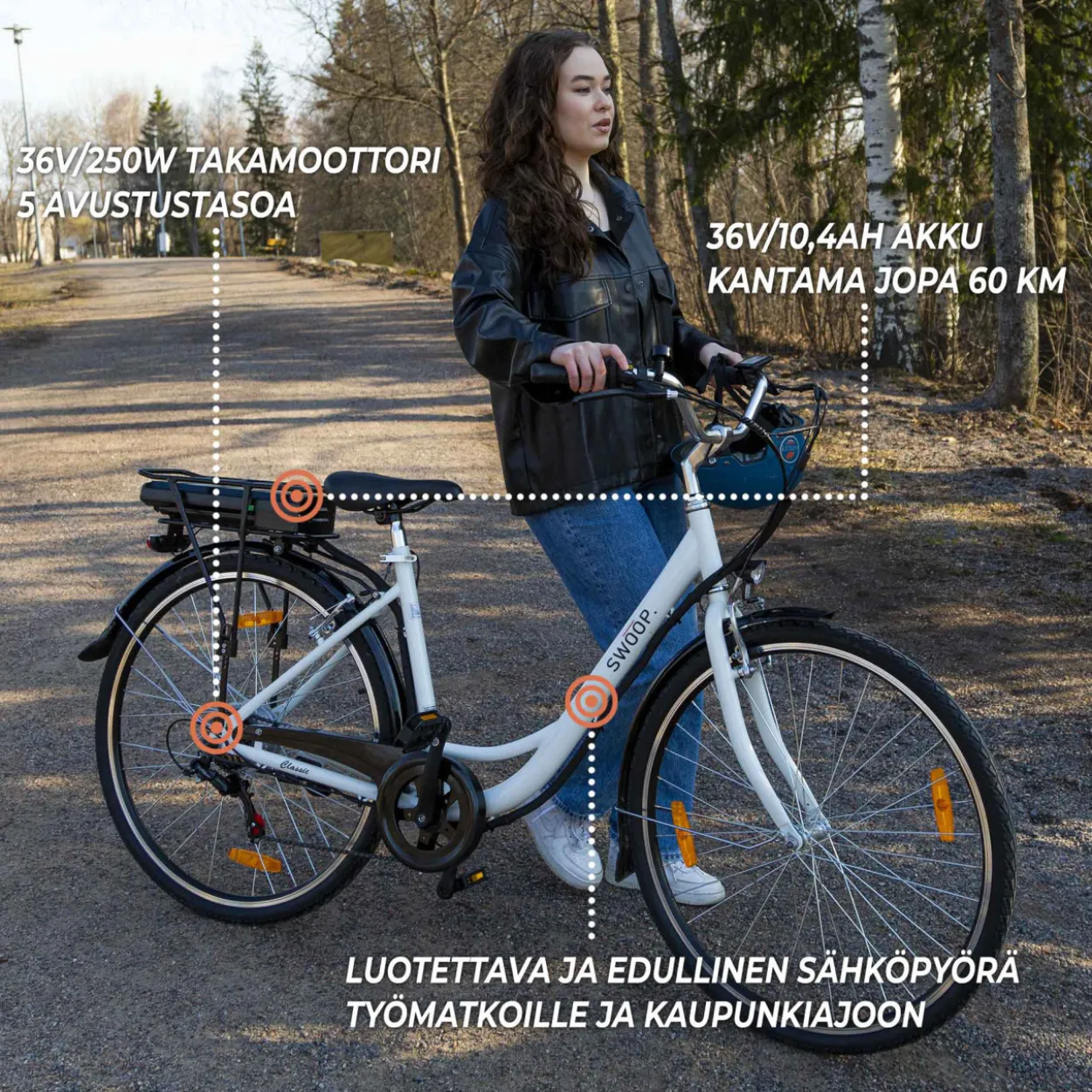Sähköpyörä Swoop Classic 28", naisten, valkoinen