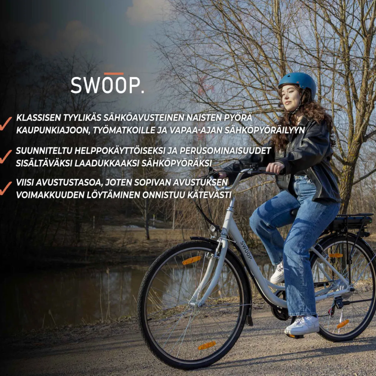 Sähköpyörä Swoop Classic 28", naisten, valkoinen