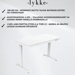 Sähköpöytä Lykke 120 x 60 cm Polar valkoinen