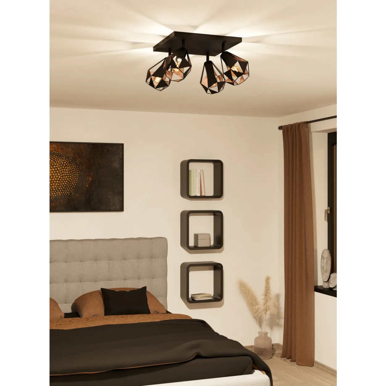 Spottivalaisin 4-os EGLO Carlton 7 4x40W 37x37cm antiikkikupari/musta