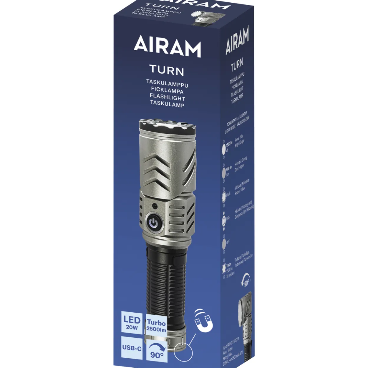 Taskulamppu Airam Turn 2500 lm USB