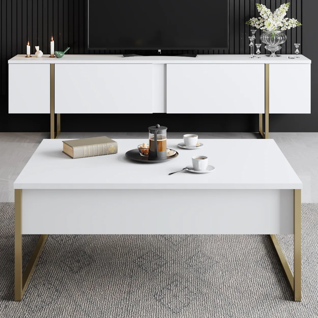TV-taso Chic Home 180 cm Lyydia valkoinen/kulta