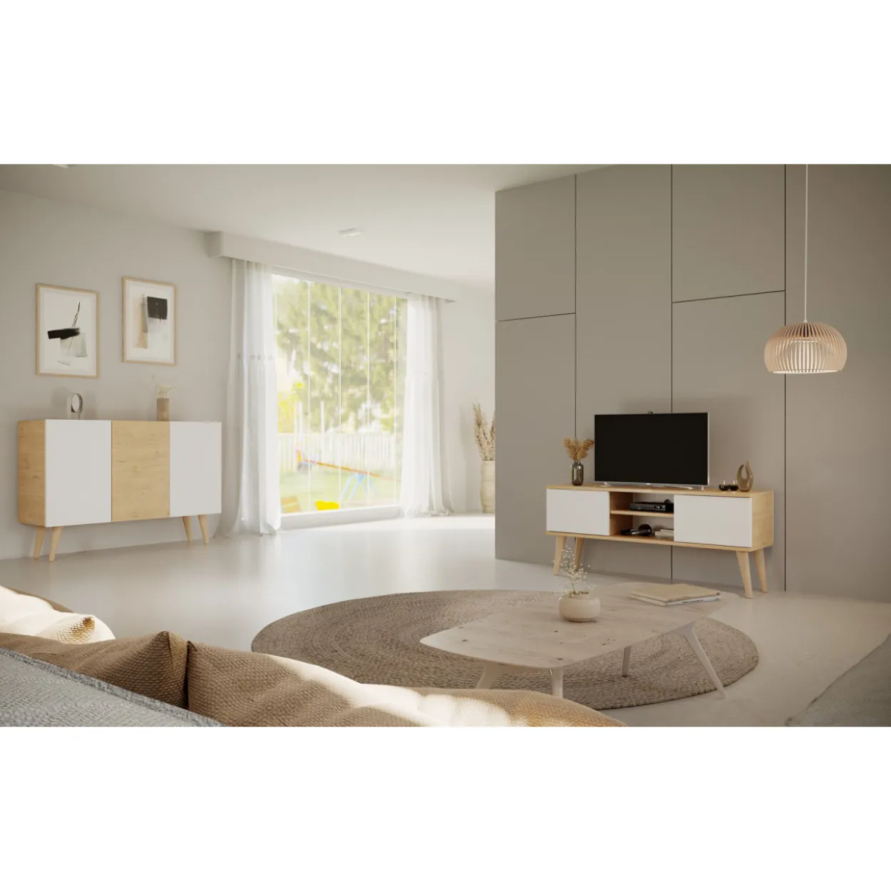 TV-taso Kocot 120 cm Toronto valkoinen/beige