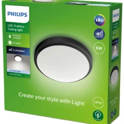 Ulkokattovalaisin Philips Doris musta 6W 40K IP54