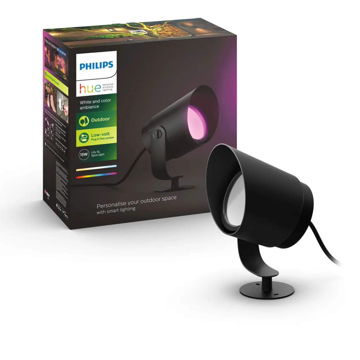 Ulkokohdevalaisin Philips Hue Lily XL 15W, musta