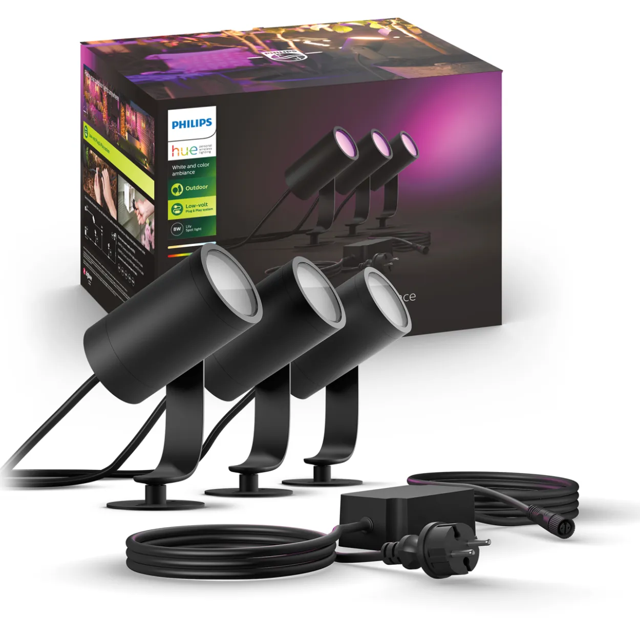 Ulkokohdevalaisin Philips Hue Lily 3x8W 24V, musta